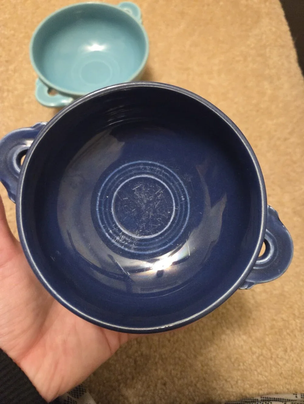 Fiesta Ware Cobalt Blue And Turquoise CREAM SOUP Bowls